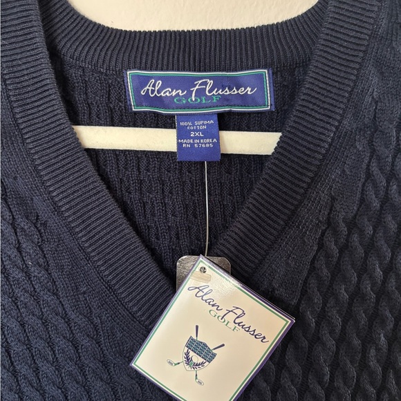 Alan Flusser Dark Blue V-Neck Sweater Vest - Picture 2 of 2